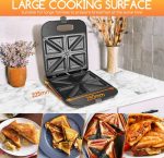 Aigostar 30ZGC Dylan - Sandwich Maker - Tosti Apparaat - Pfas Vrij - Sandwich Grill - Tosti apparaat met antiaanbaklaag & indicatielampje - 1400W - Zwart - Afbeelding 4