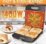 Aigostar 30ZGC Dylan - Sandwich Maker - Tosti Apparaat - Pfas Vrij - Sandwich Grill - Tosti apparaat met antiaanbaklaag & indicatielampje - 1400W - Zwart - Afbeelding 9