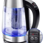 Aigostar Cris 30OSU - Waterkoker - Glas - Met Temperatuurregeling en Warmhoudfunctie - Glazen waterkoker met LED en theefilter - 1,7 L - Elektrische Waterkoker - 2200W