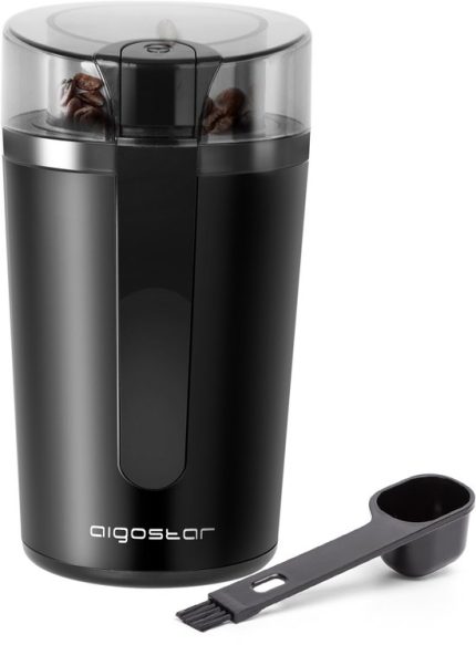 Aigostar Natural 30RRJ - Elektronische Koffiemolen - koffiemaler - Coffee Grinder - Kruidenmolen - BPA-vrij - 200W - Zwart